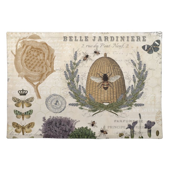 Modern Vintage French Farmhouse Bee Placemat (Front)