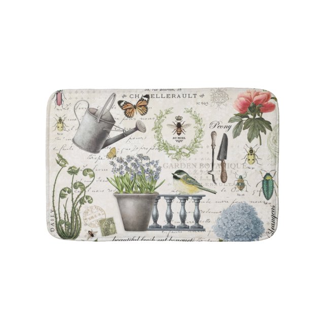 Modern Vintage french farmhouse flower garden Bath Mat (Front)