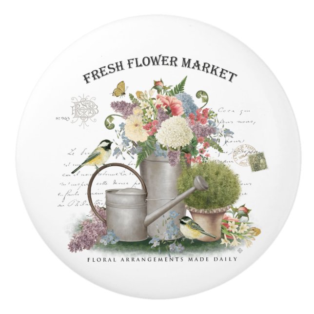 Modern Vintage french farmhouse flower garden Ceramic Knob (Front)