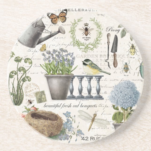 Modern Vintage french farmhouse flower garden Coaster (Front)