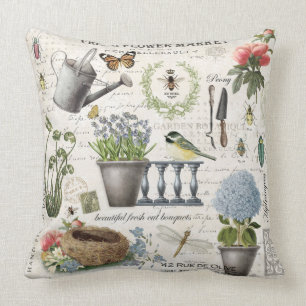 Modern Vintage french farmhouse flower garden Cushion