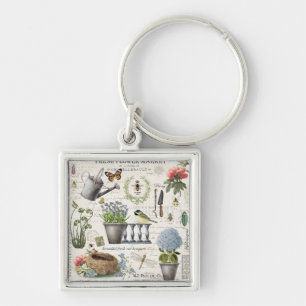 Modern Vintage French farmhouse flower garden Key Ring