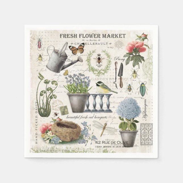 Modern Vintage french farmhouse flower garden Napkin (Front)