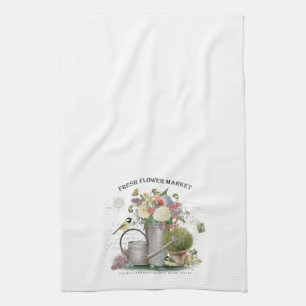 Modern Vintage french farmhouse flower garden Tea Towel