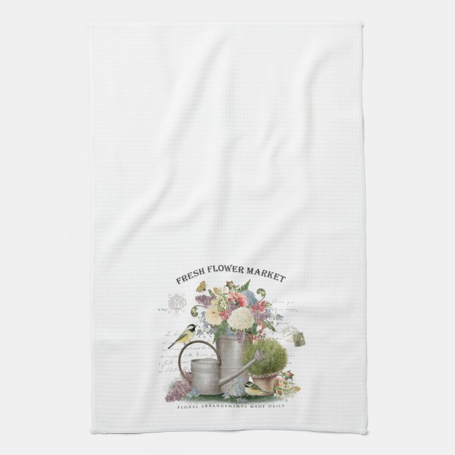 Modern Vintage french farmhouse flower garden Tea Towel (Vertical)