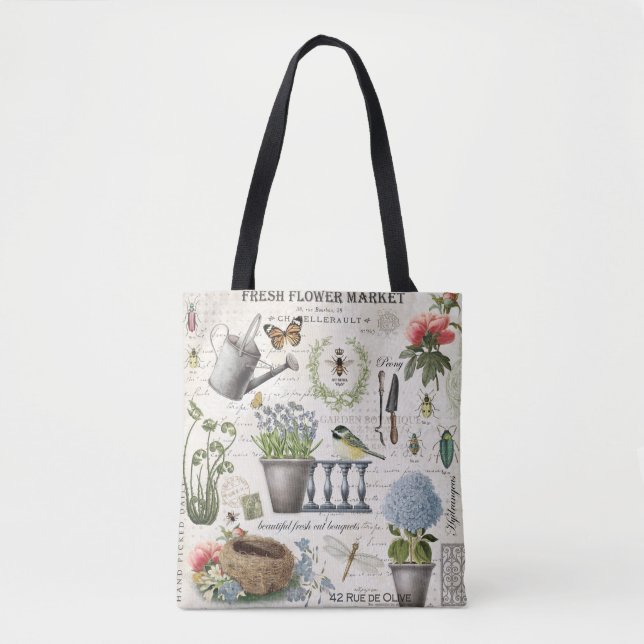 Modern Vintage french farmhouse flower garden Tote Bag (Front)