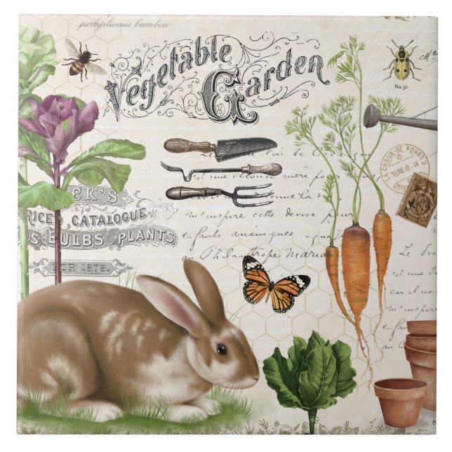Modern Vintage French Farmhouse Garden Rabbit Tile (Front)
