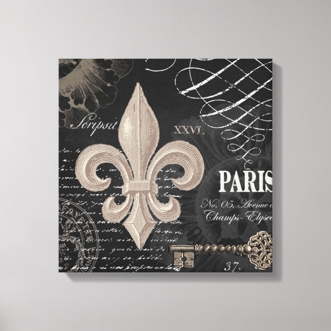 modern vintage french fleur de lis canvas print (Front)