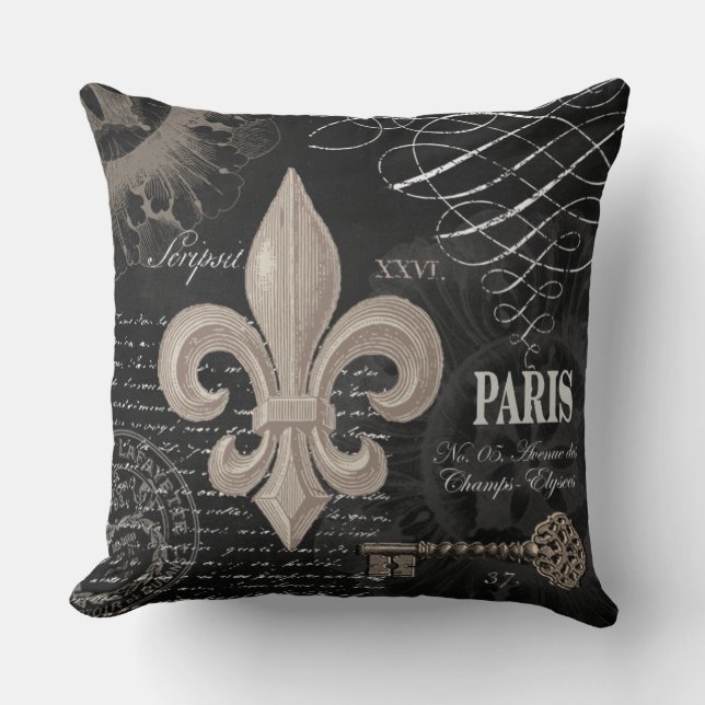 modern vintage french fleur de lis cushion (Front)