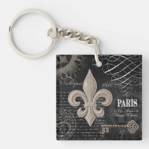 modern vintage french fleur de lis key ring