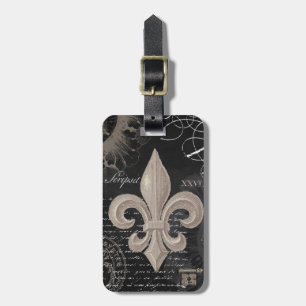 modern vintage french fleur de lis luggage tag