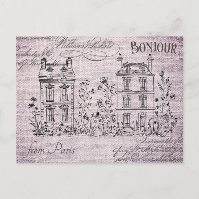 Modern Vintage French Floral Paris Architecture Postcard (Front)