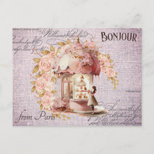 Modern Vintage French Floral Paris Cafe Postcard