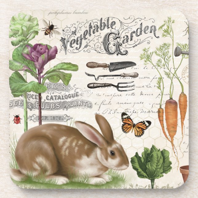 Modern Vintage French Garden Rabbit Coaster (Front)