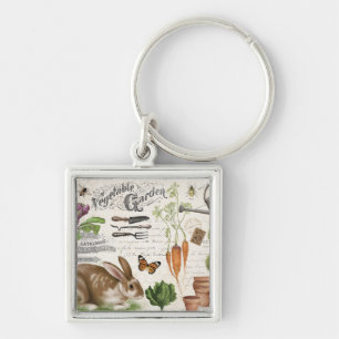 Modern Vintage French Garden Rabbit Key Ring