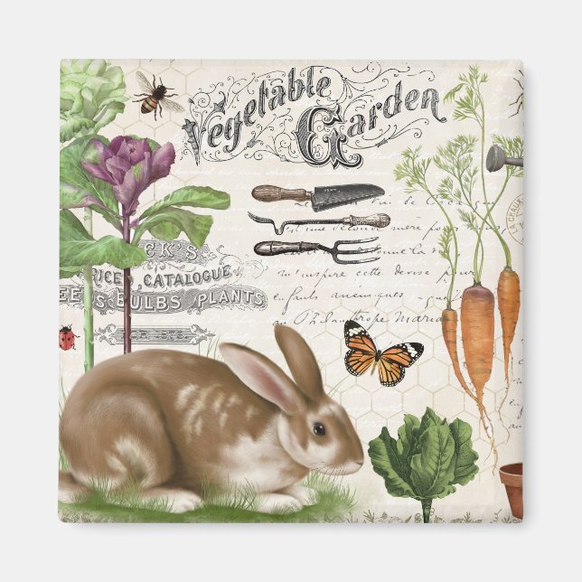 Modern Vintage French Garden Rabbit Magnet (Front)
