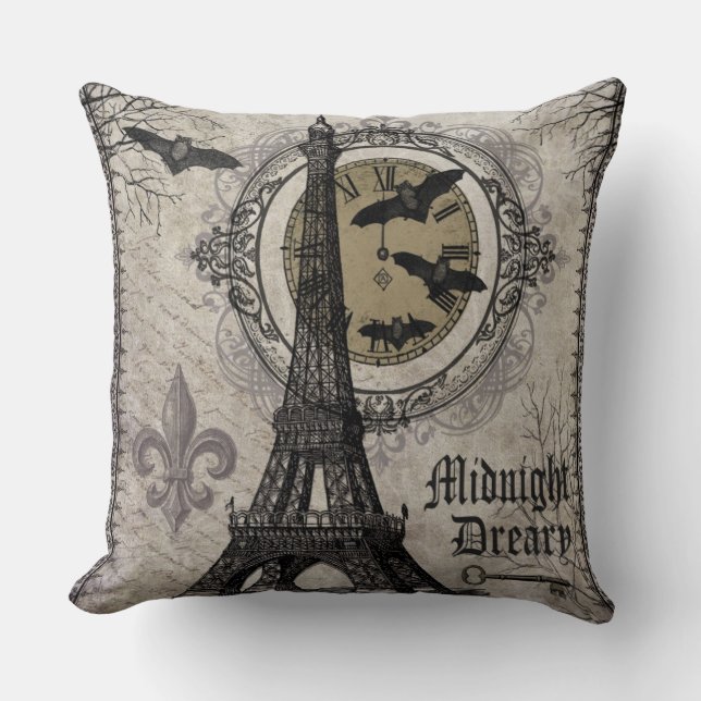 modern vintage french halloween Eiffel tower Cushion (Front)