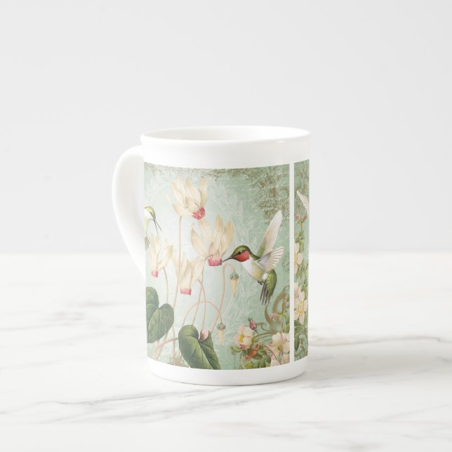 Modern Vintage French Hummingbirds Bone China Mug (Front Left)