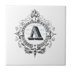 Modern Vintage French Monogram letter A Tile