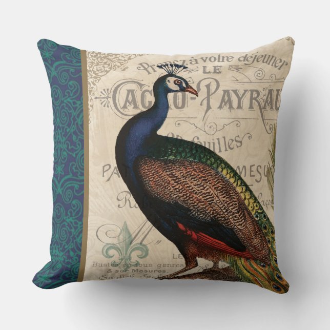 modern vintage french peacock cushion (Front)