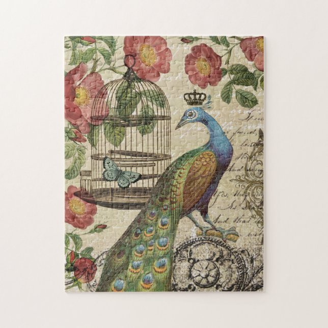 modern vintage french peacock jigsaw puzzle (Vertical)