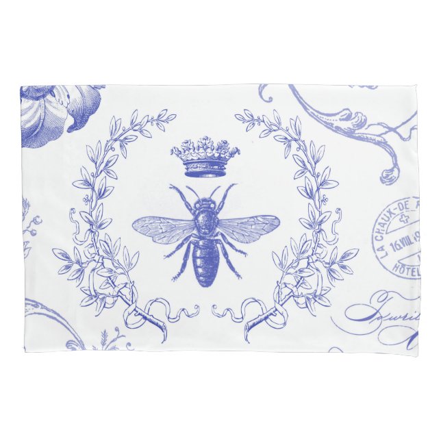 modern vintage french queen bee pillowcase (Front-Left)