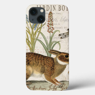 modern vintage french rabbit in the garden iPhone 13 case