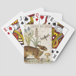 modern vintage french rabbit in the garden playing cards