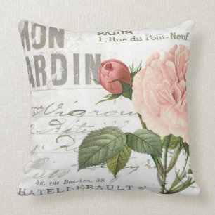 modern vintage french rose postcard cushion