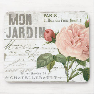 modern vintage french rose postcard mouse pad