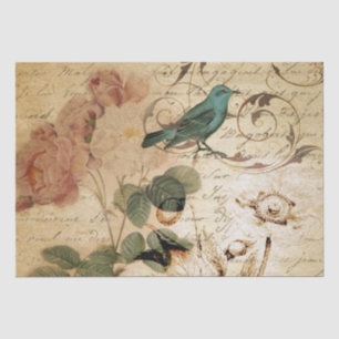Modern Vintage french Scripts bird botanical Tissue Paper