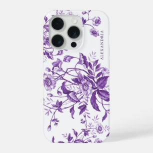 Modern Vintage French Toile Purple Floral iPhone 15 Pro Case