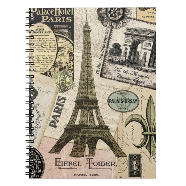 Modern Vintage French travel collage Notebook (Front)