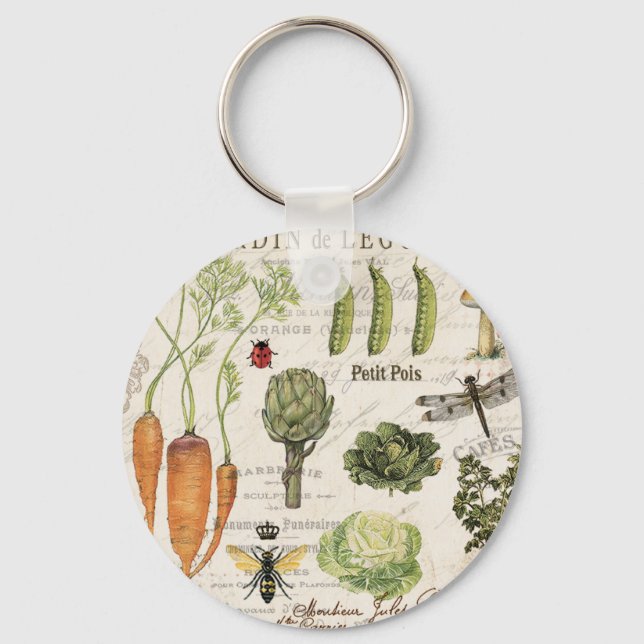 modern vintage french vegetable garden key ring (Front)