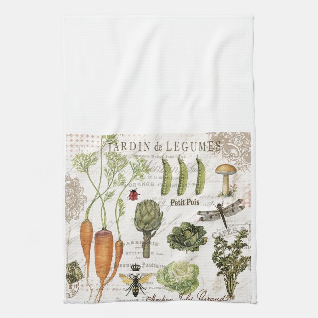 modern vintage french vegetable garden tea towel (Vertical)