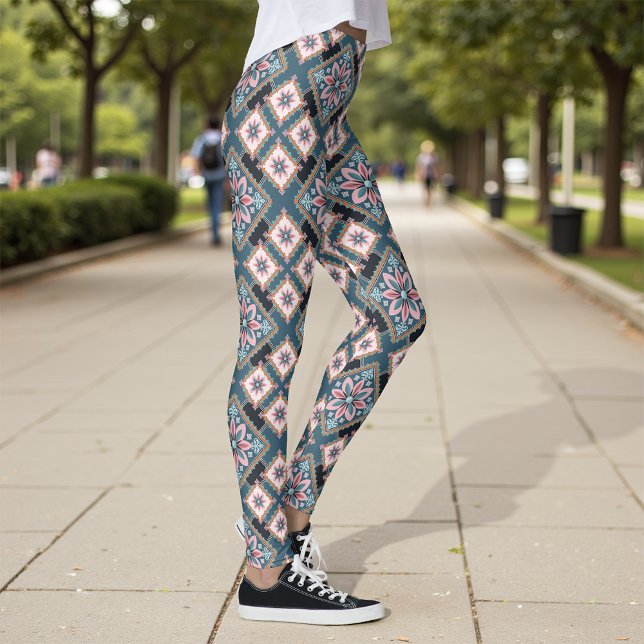 Modern Vintage Geometric Floral Flower Pattern Leggings (Creator Uploaded)