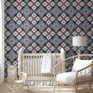 Modern Vintage Geometric Floral Flower Pattern Wallpaper