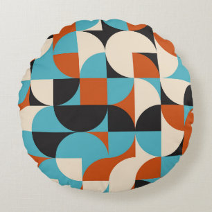 Modern Vintage: Geometric Retro Shapes. Round Cushion