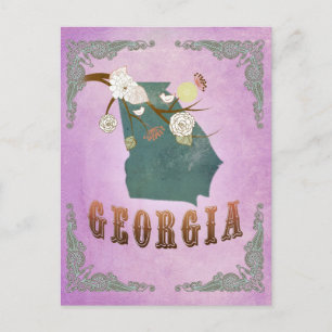 Modern Vintage Georgia State Map- Grape Purple Postcard
