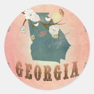 Modern Vintage Georgia State Map- Pastel Peach Classic Round Sticker