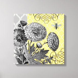 Modern Vintage graphic floral stretched canvas Print
