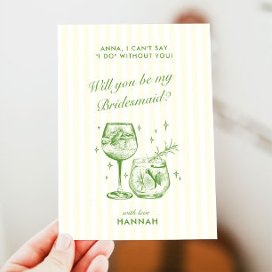 Modern Vintage Green Bridesmaid Proposal Card