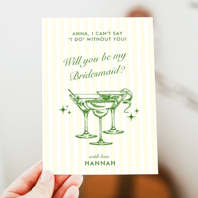 Modern Vintage Green Bridesmaid Proposal Card (Creator Uploaded)