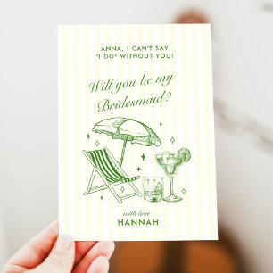Modern Vintage Green Bridesmaid Proposal Card