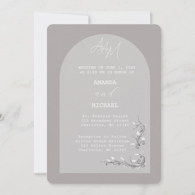 Modern Vintage Grey Arch Wedding Invitation (Front)
