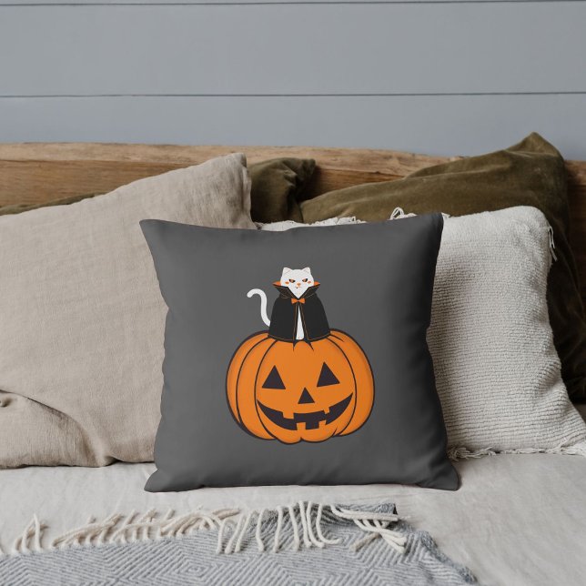 Modern Vintage Halloween Cat Pumpkin Personalised Cushion (Creator Uploaded)
