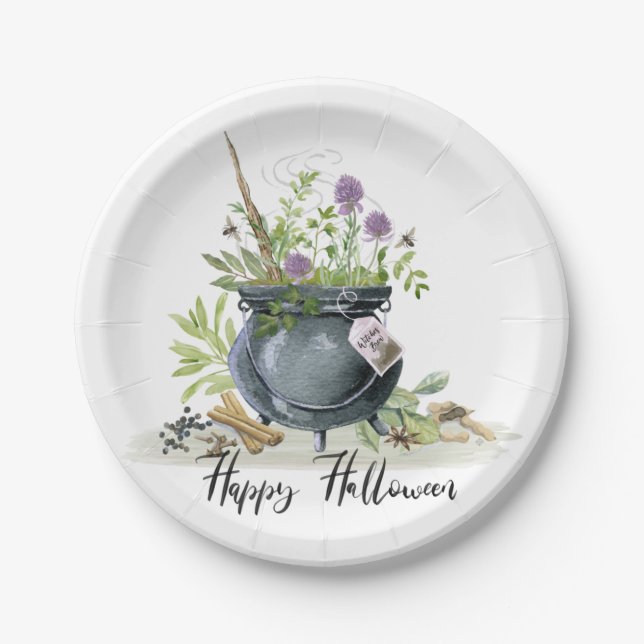 Modern Vintage Halloween cauldron recipe 1 Paper Plate (Front)