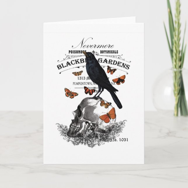 modern vintage halloween crow and skull card (Front)