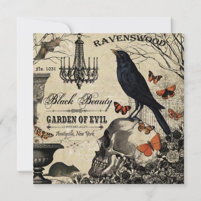 modern vintage halloween crow and skull card (Front)