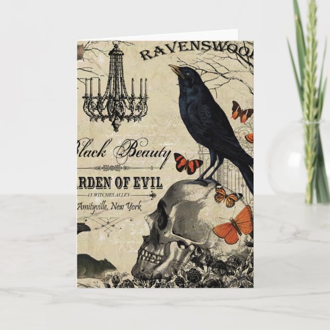 modern vintage halloween crow and skull card (Front)